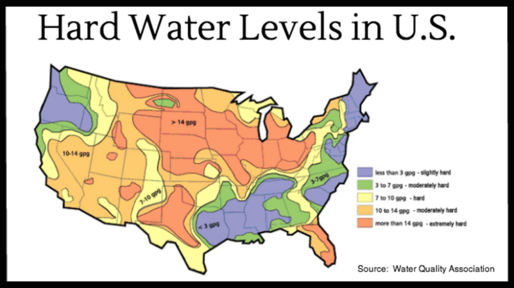 hard water level in USA